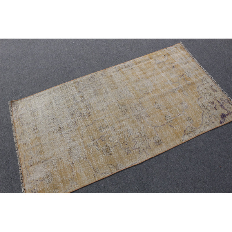 Tapis de couloir turc beige tissé à la main, parfait pour rehausser votre couloir avec un design organique