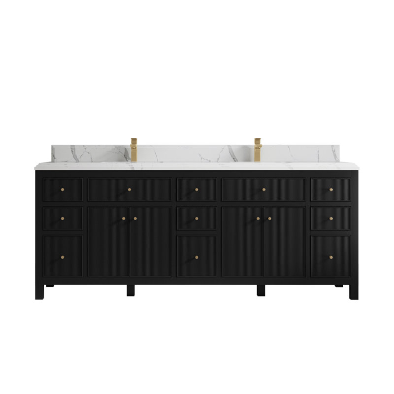 Ensemble de meuble-lavabo double 84 po, Calacatta Laza, Noir
