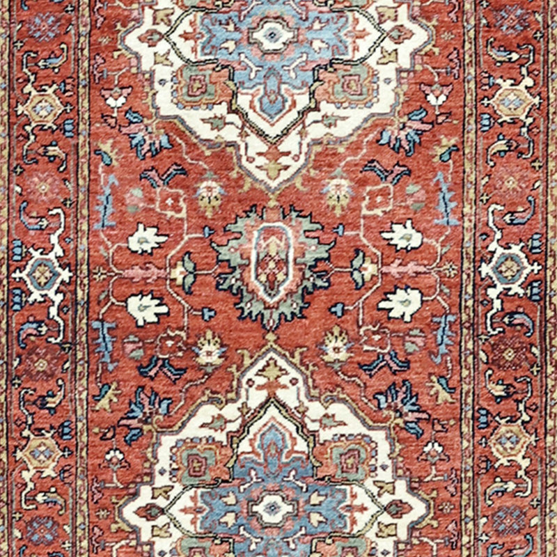 Hand Knotted Wool Area Rug in Red, Runner 2'6" x 10'