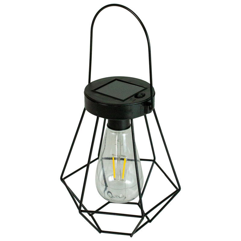 7.5" Black Metal Hexagon Outdoor Solar LED Lantern