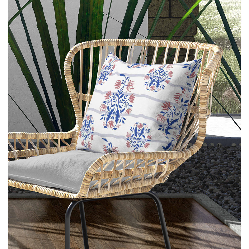 Sophisticated Floral Indoor/Outdoor Pillow, Blue, Square 16"