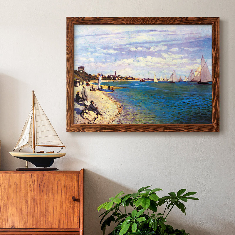 «The Beach at Sainte Adresse» par Monet - Toile tendue avec châssis rustique, Érable, H 26 po x l 38 po x P 1,5 po
