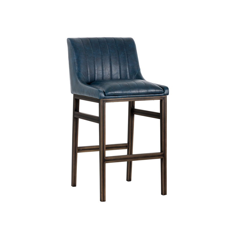 Halden Upholstered Stool with Metal Frame, Navy Blue Seat/ Dark Brown Frame, Bar Stool (30" Seat Height)