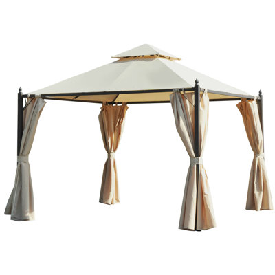 Steel Outdoor Gazebo 10' X With Privacy Shields & Roof For Backyards Curtains