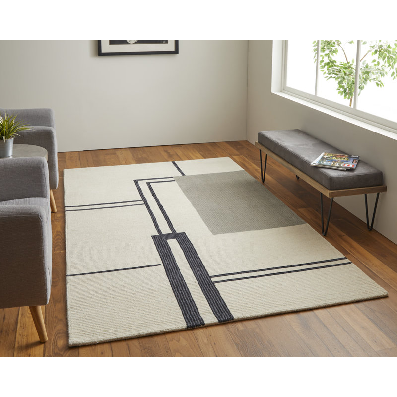 Hand-Tufted Black and Gray Abstract Wool Rug, 9' x 12'
