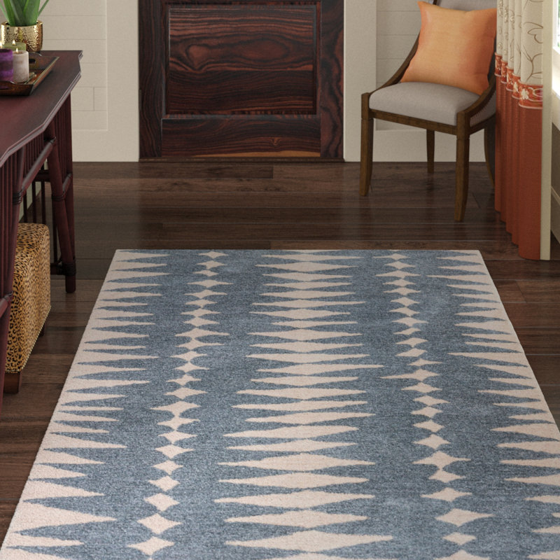 Geometric Handmade Tufted Wool Gray/Ivory Area Rug, Rectangle 5' x 8'