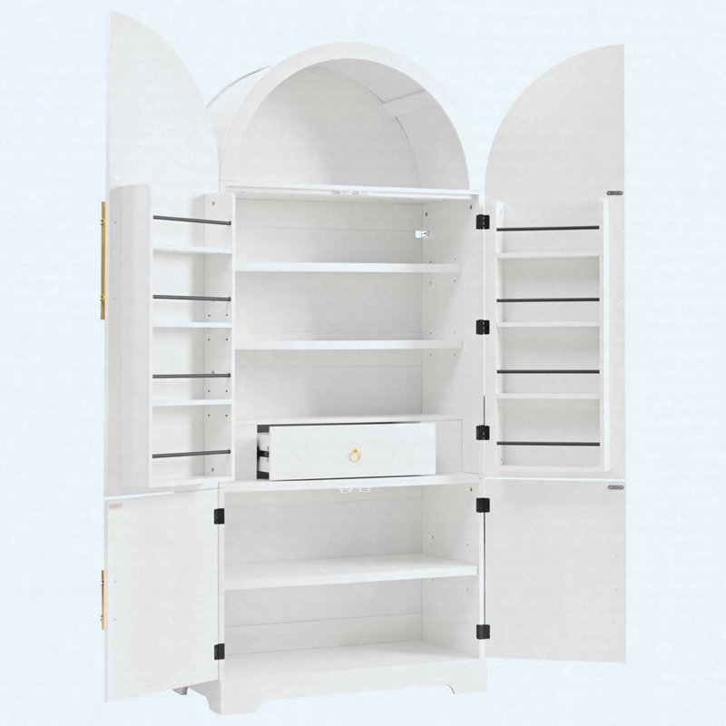 Armoire garde-manger arquée 72 po, armoire de rangement cannelée avec tiroir caché, 8 tablettes de porte et 3 tablettes intérieures réglables