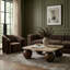 Table basse en travertin et bois de manguier Strata