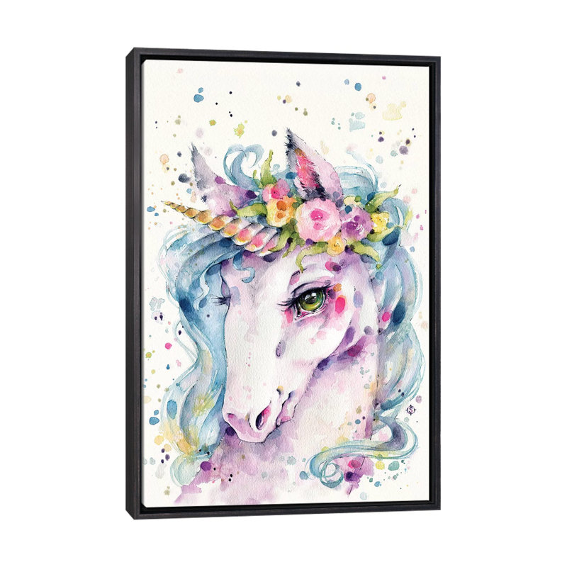 «Little Unicorn» par Sillier Than Sally - reproduction d'art, H 26 po x l 18 po x 1,5 po, Toile encadrée noir délavé