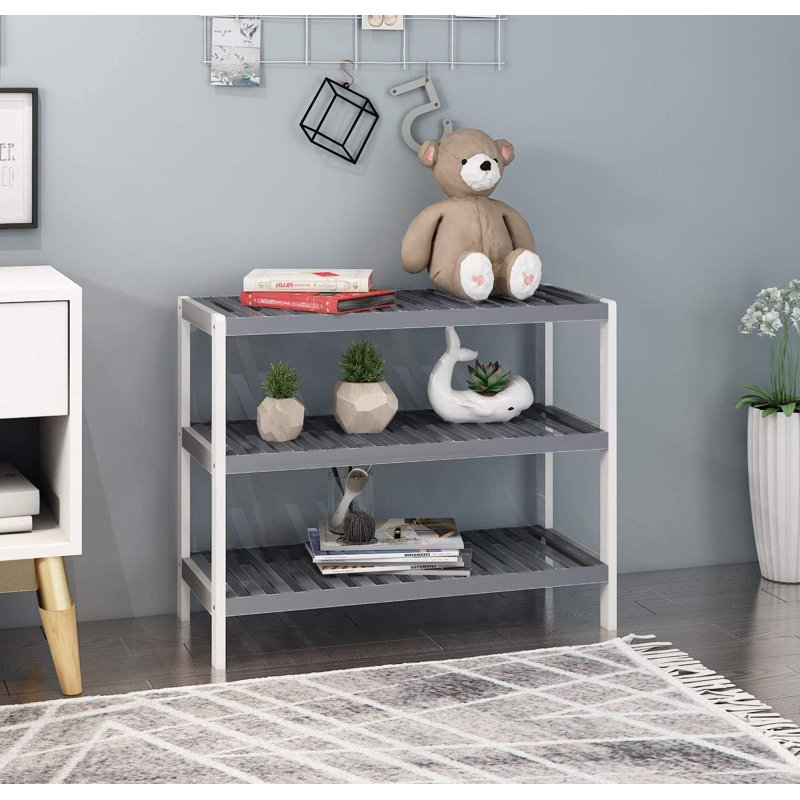 9 Pair Shoe Rack, Grey/White