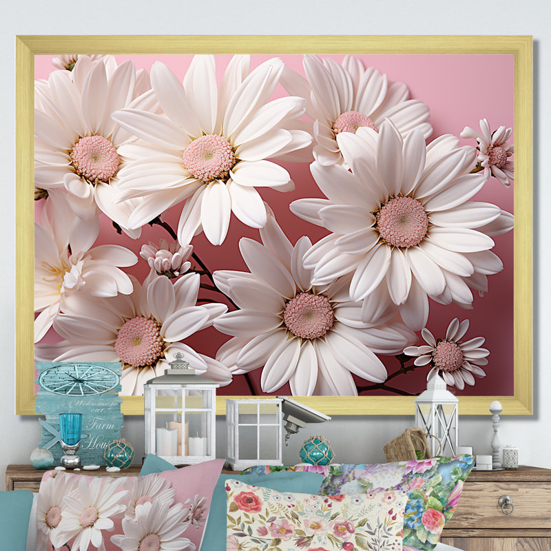 Élégance de marguerite blanche, Cadre doré simple, H 30 po x l 40 po x P 1,5 po