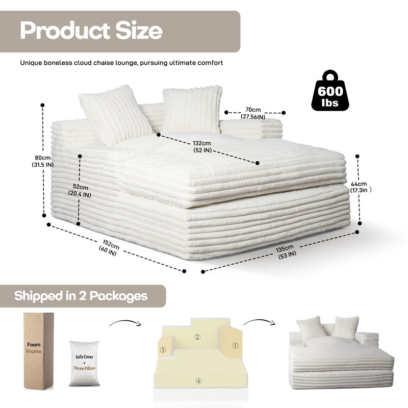 53 in Boneless Chaise Sofa,Couch