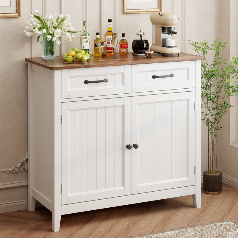 32'' Kitchen Storage Island with Drawer and Adjustable Shelf, White/Retro