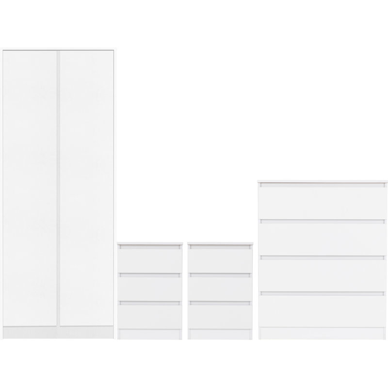 Braunstein 3 Piece Bedroom Set, 4 Pcs: 2 Nightstands, 2 Dressers, White