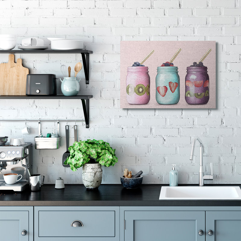 «Fruit Smoothie Jars Food Pink», impression, Toile tendue, H 24 po x l 30 po