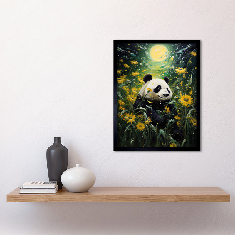 Midsummer Night'S Panda Dream Full Moon Sunflower Field - Single Picture Frame Print