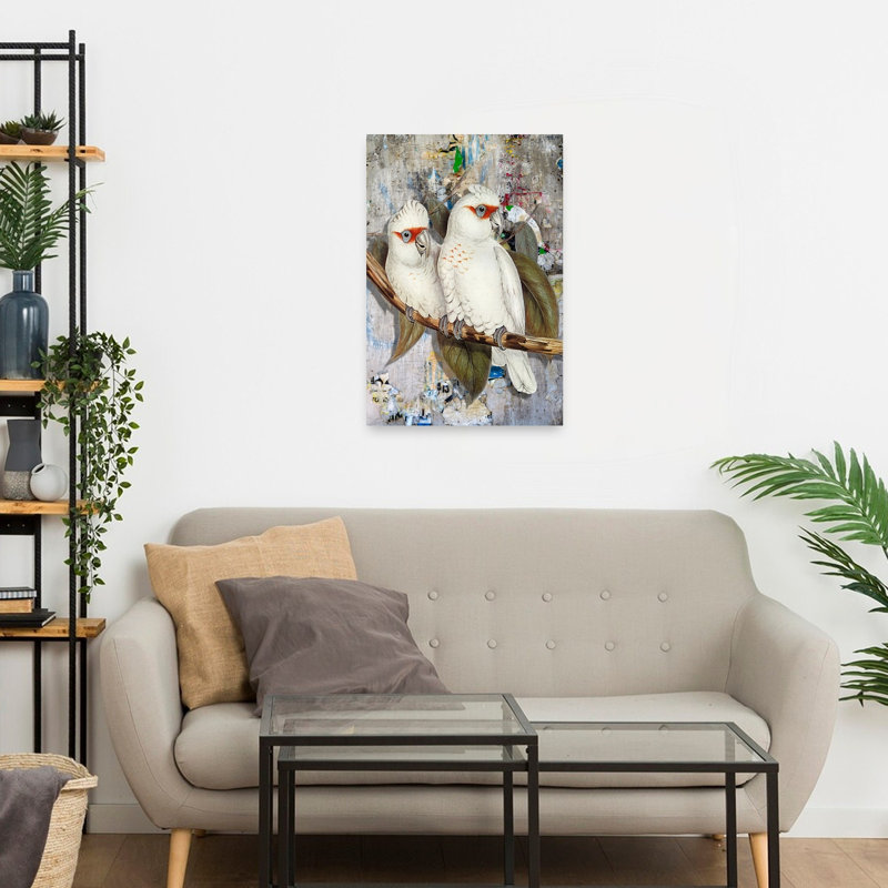 Cacatoès blancs - Art de rue abstrait - Paysage d'oiseaux - Nature - Affiche murale, 24" H x 16" W