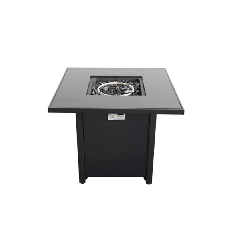 30" Metal Fire Pit With Powder-Coated Finish And Smoked Glass Top, Black
