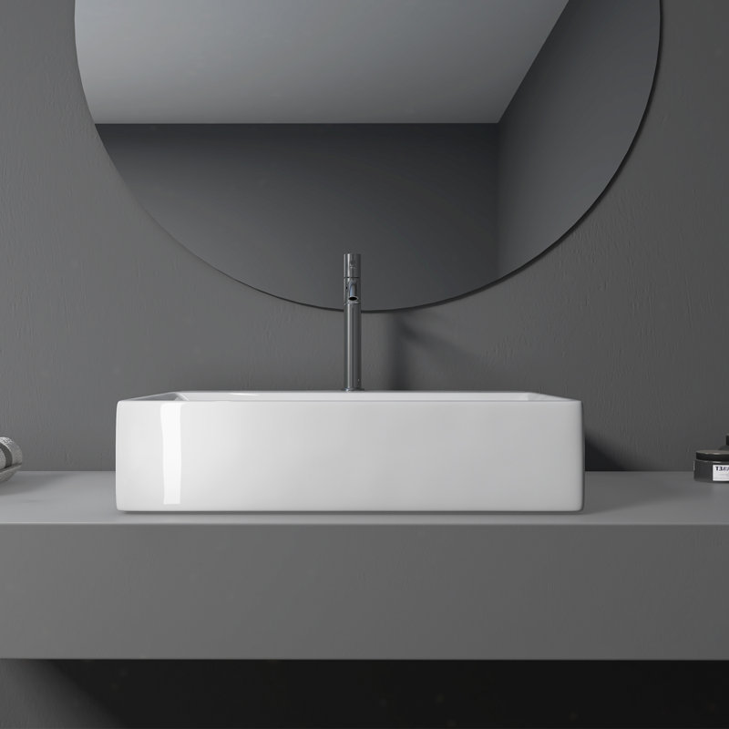 Altair 24'' White Ceramic Rectangular Bathroom Sink with Overflow
