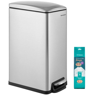 Kitchen Bin, Narrow Pedal Waste Bin with Lid, Slim for Small Spaces, Steel, Soft Close, 13 Gallons (50 L), Silver