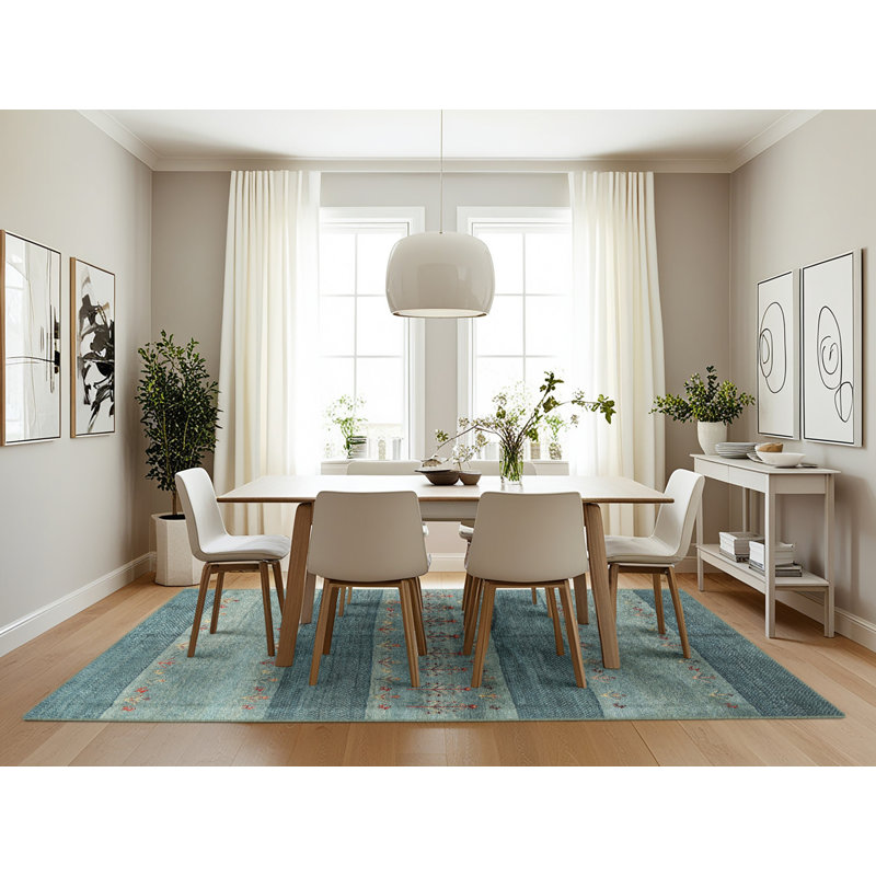 Tapis contemporain gris / bleu clair, Rectangle 7 pi x 10 pi