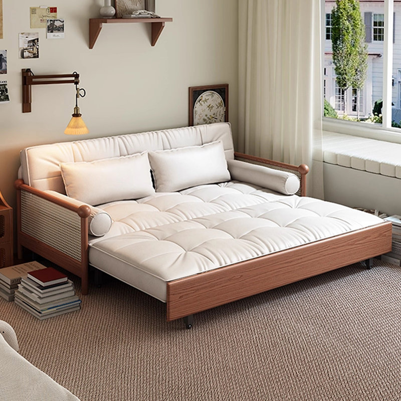 Canapé-lit standard en rotin beige et blanc, H 33,07 po x l 68,5 po x P 31,5 po