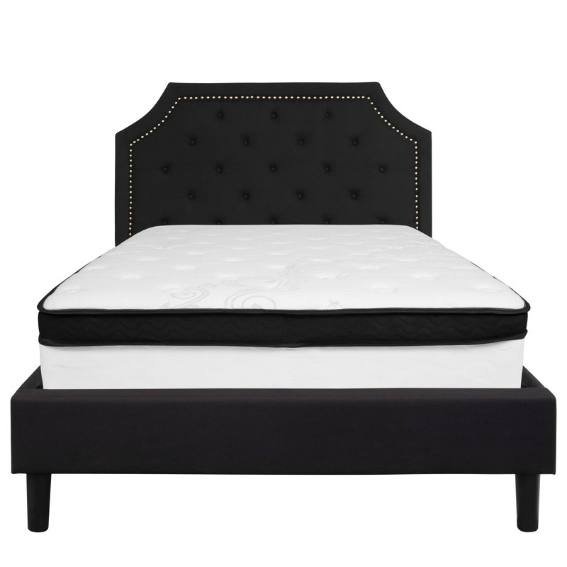 Aluino Arched Tufted Platform Bed and Memory Foam Pocket Spring Mattress, Full, Black