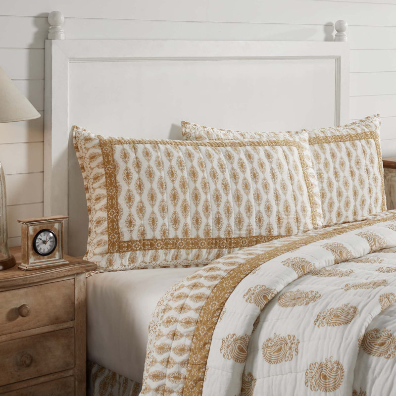 Avani Cotton Blend Paisley Sham Set, King, Gold/Fresh White