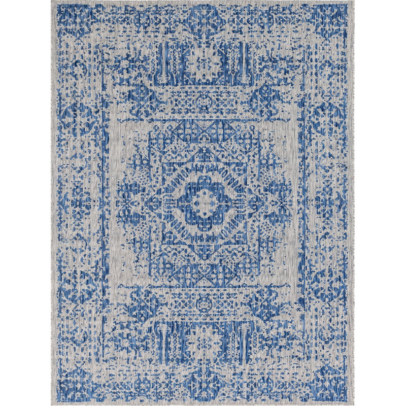 Tapis oriental bleu / gris Cowell, Rectangle 8 pi x 11 pi 4 po