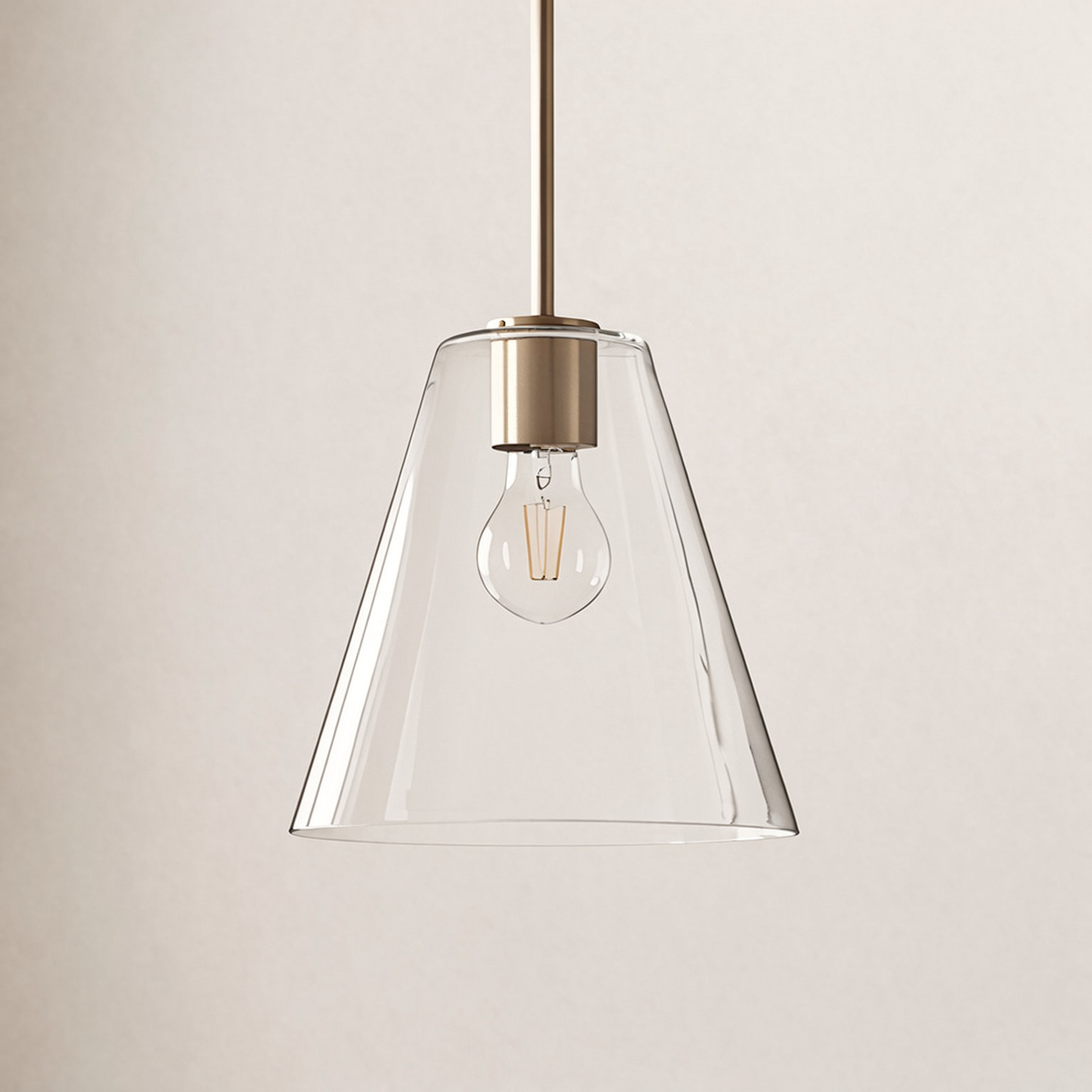 Hayden Dimmable Glass Cone Single Pendant Light, Clear, Satin Brass