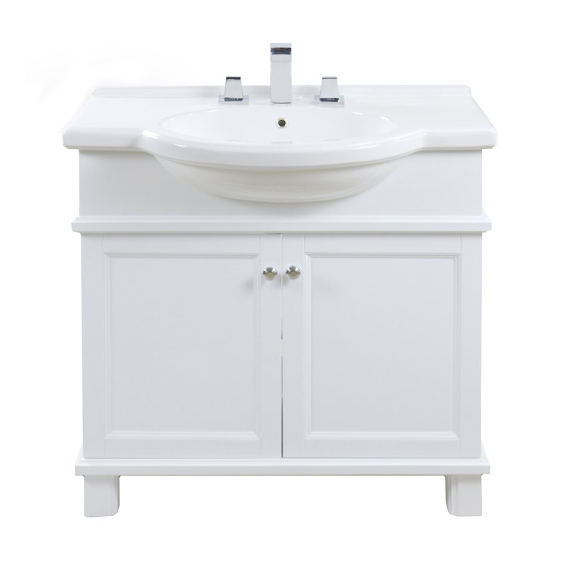 Carlito 34'' Single Bathroom Vanity with Ceramic Top, White, Balsa
