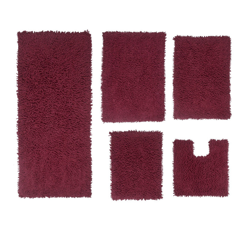 Hazley Plush 100% Cotton 5 Piece Bath Rug Set, Red