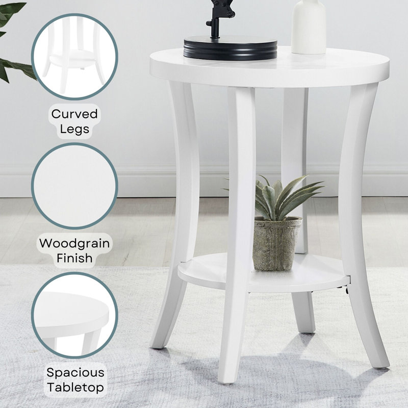 Dinh Round End Table with Shelf, White