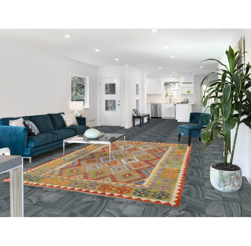 Tapis oriental réversible en laine Kilim 7 x 10