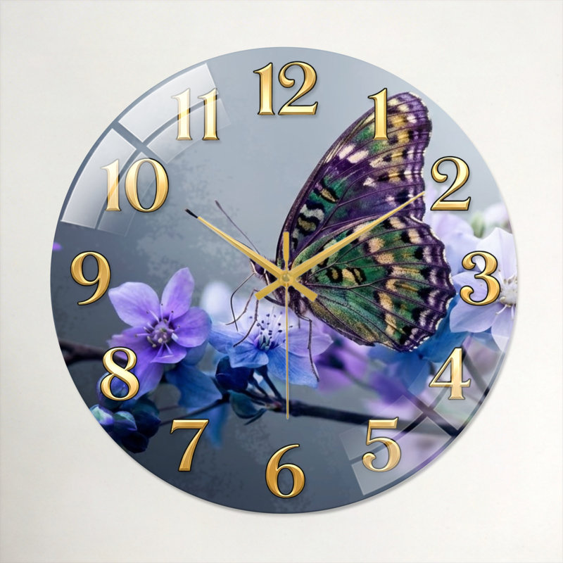 Horloge murale papillon en verre, 40 x 40 cm (15,7 x 15,7 pouces)