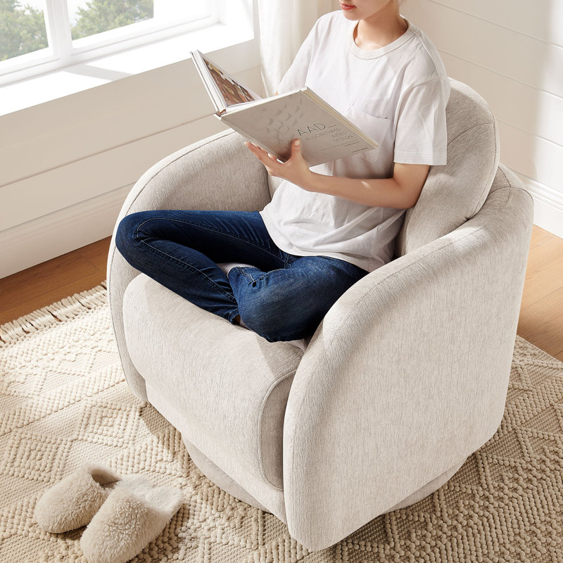 Modern Upholstered Swivel Barrel Accent Chair, Beige