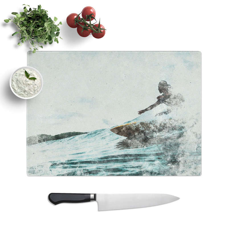 Tempered Glass Surfing in Indonesia Chopping Board, 20 cm x 28.5 cm