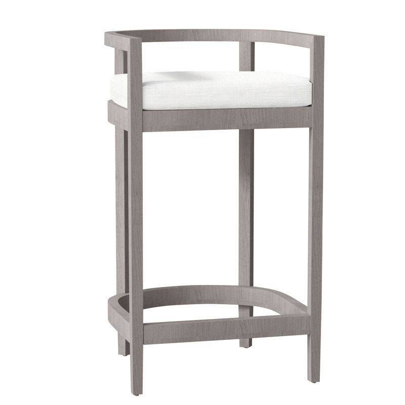 Santa Barbara Patio Bar Stool with Cushion, Welt, Oyster Teak, Canvas Sand