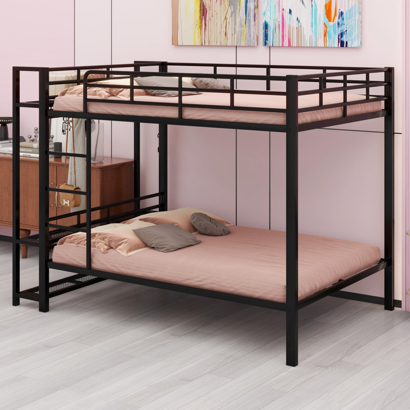Ivy Bronx Metal Bunk Bed With Storage Mesh Shelves And Clothes Hooks ...