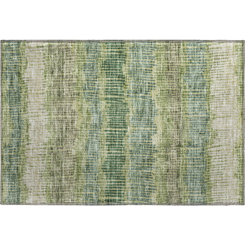 Premium Machine Washable Prisco Green Rug, Rectangle 1'8" x 2'6"