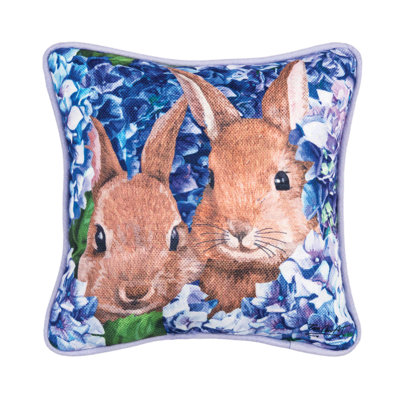 Bunnies in Hydrangeas Throw Pillow