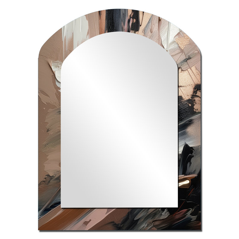 Brown And Black Beyond Boundaries II - Abstract Asymmetrical Decorative Mirror, Modern Arch Large Wall Mirror, Printed Metal Art
