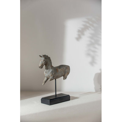 14X4.5X17" Antique Horse Statue On Stand