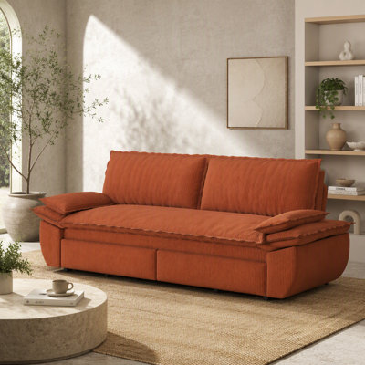 73.2" Queen Pull Out Sofa Bed,3-in-1 Convertible Sleeper Sofa,Multi-Functional Corduroy Loveseat Bed,Orange