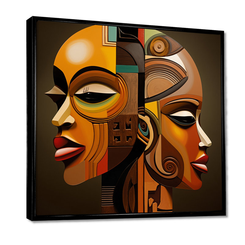 Kushite Vision Minimal Contemporary - Masque africain, impression d'art mural, Cadre flottant noir