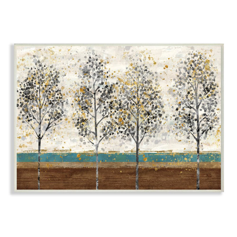 « tree line abstract gold blue landscape », reproduction d’art, Plaque murale, H 10 po x l 15 po x P 0,5 po