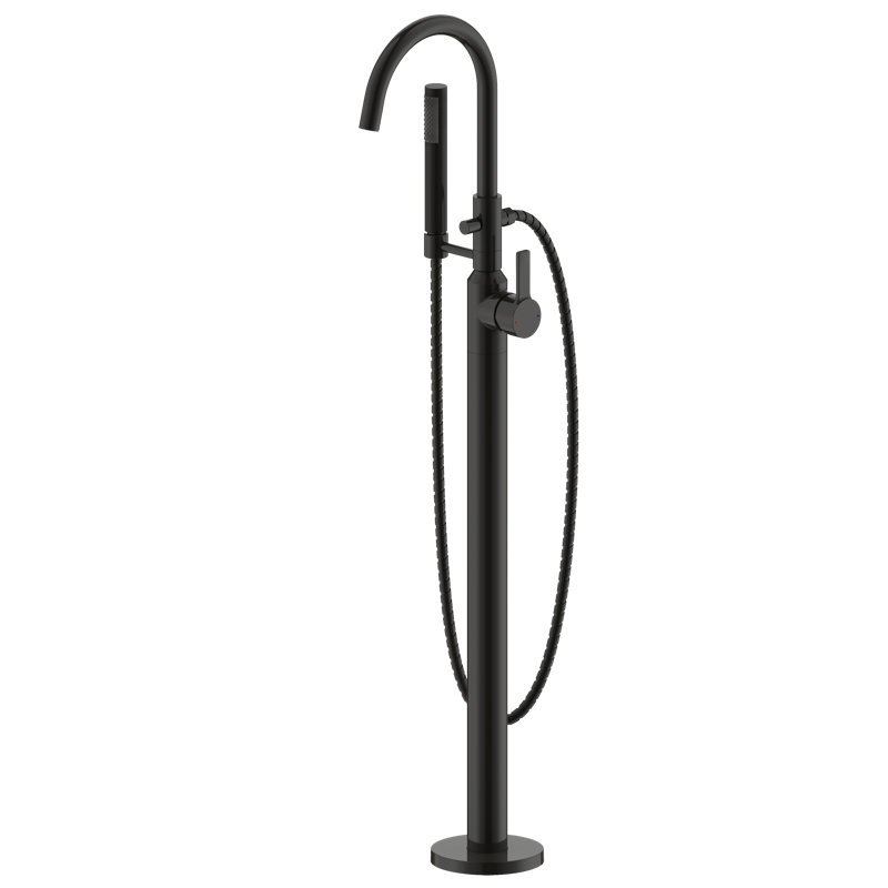 Euro Collection Single Handle Floor Mounted Roman Tub Filler Faucet with Hand Shower - Matte Black, Matte Black