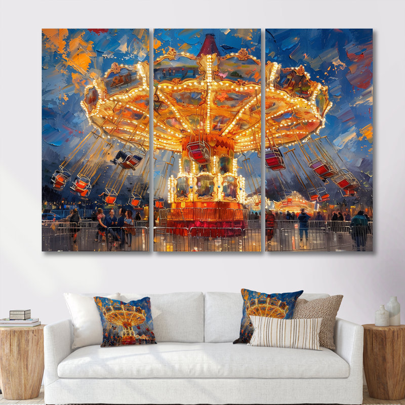 «Amusement Parks Carrousel Carnival Colors» - ensemble d'impressions d'art mural parcs d'attractions, Toile tendue