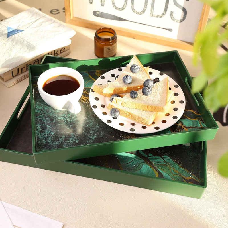 Green Marble Service Tray With Handle