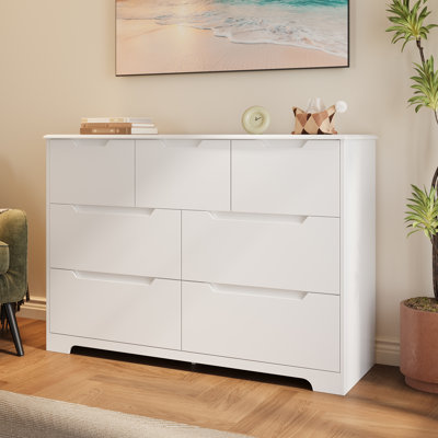 Commode double à 47 tiroirs de 47,2 po avec façades sans poignée, glissières de tiroir à extension partielle et ensemble anti-basculement